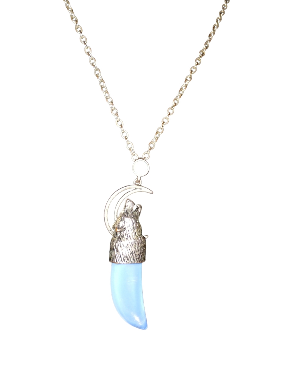 Wolf Crescent Moon Necklace with Blue Opal Pendant - Picture 2 of 10
